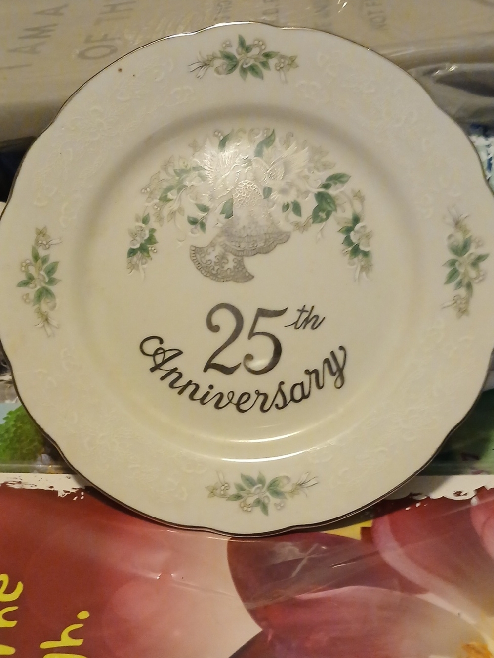 25th Anniversary Decorative Dinner Plate in White with Green Accents